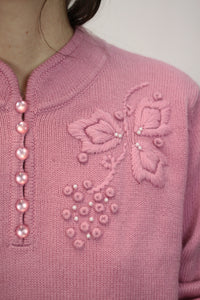 Rosa Pullover mit Perlen-Stickerein (Vintage)