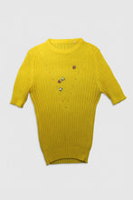 Laden Sie das Bild in den Galerie-Viewer, Gelbes Stricktop Vintage mit Blumen
