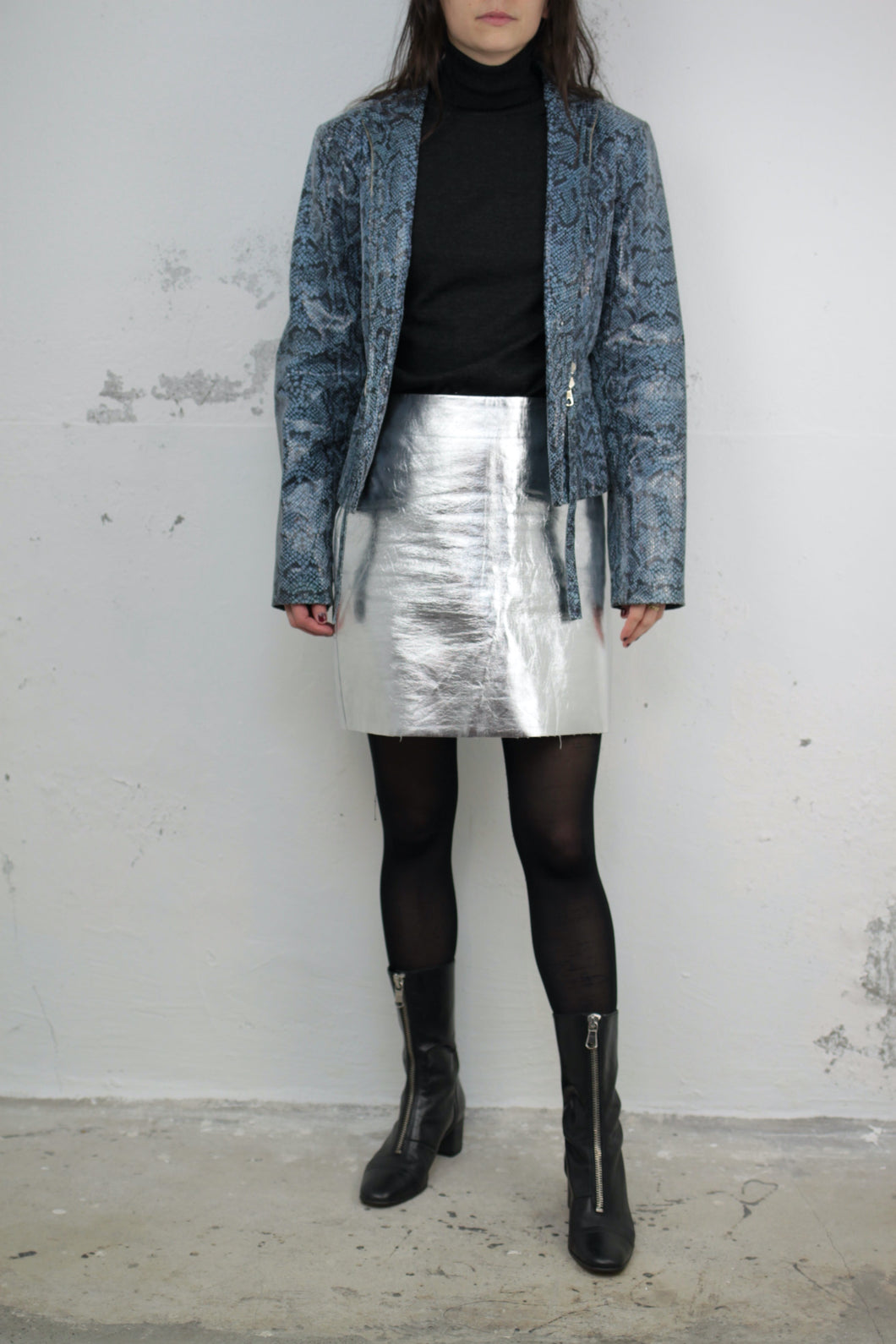 ♥︎ Blaue Schlangenmuster Lederjacke