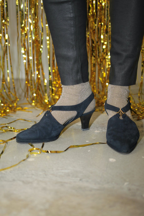Dunkelblaue Wildleder-Pumps (Vinatge)