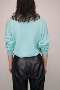 Türkis Pullover mit Perlen-Stickerein (Vintage)