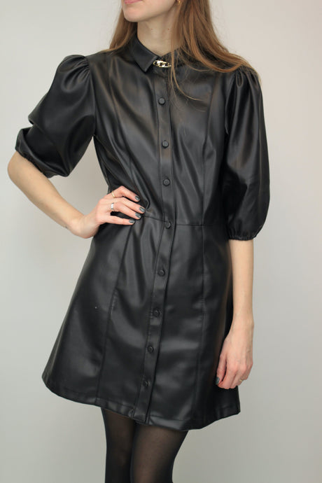 Puff-Ärmel Kunstleiderkleid