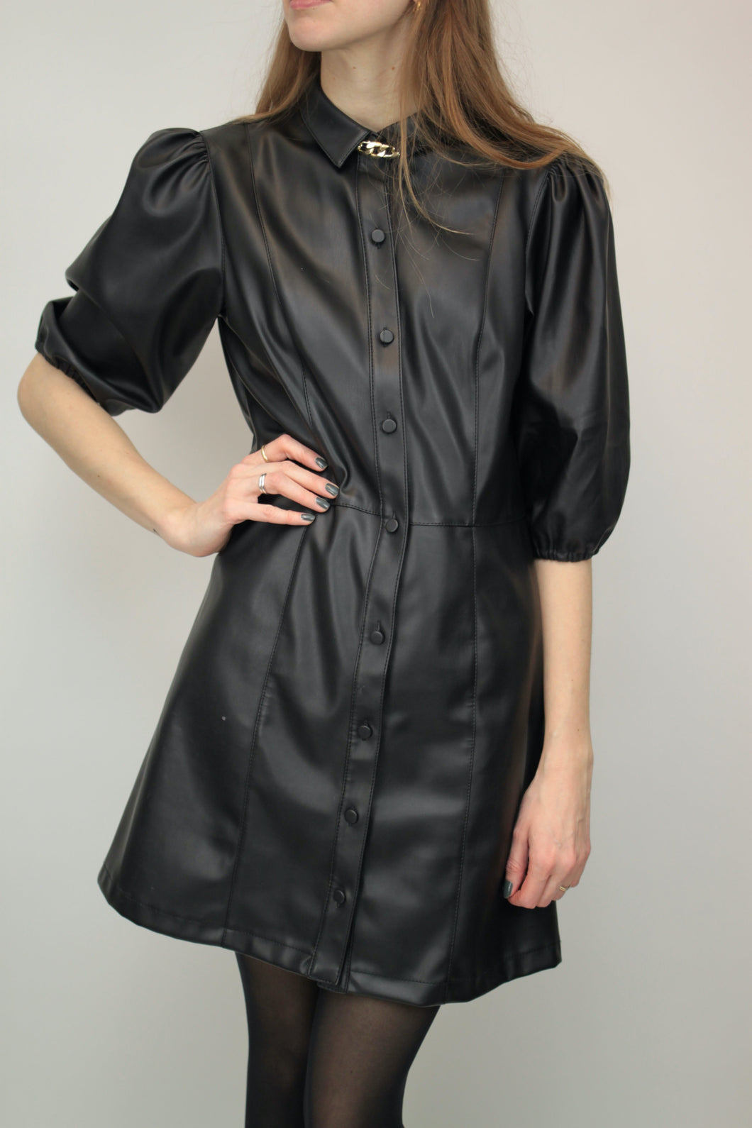 Puff-Ärmel Kunstleiderkleid