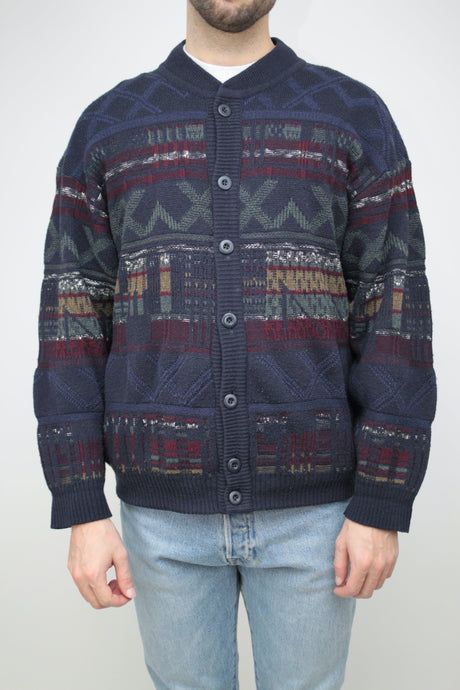 Blauer gemusterter Cardigan (Vintage)