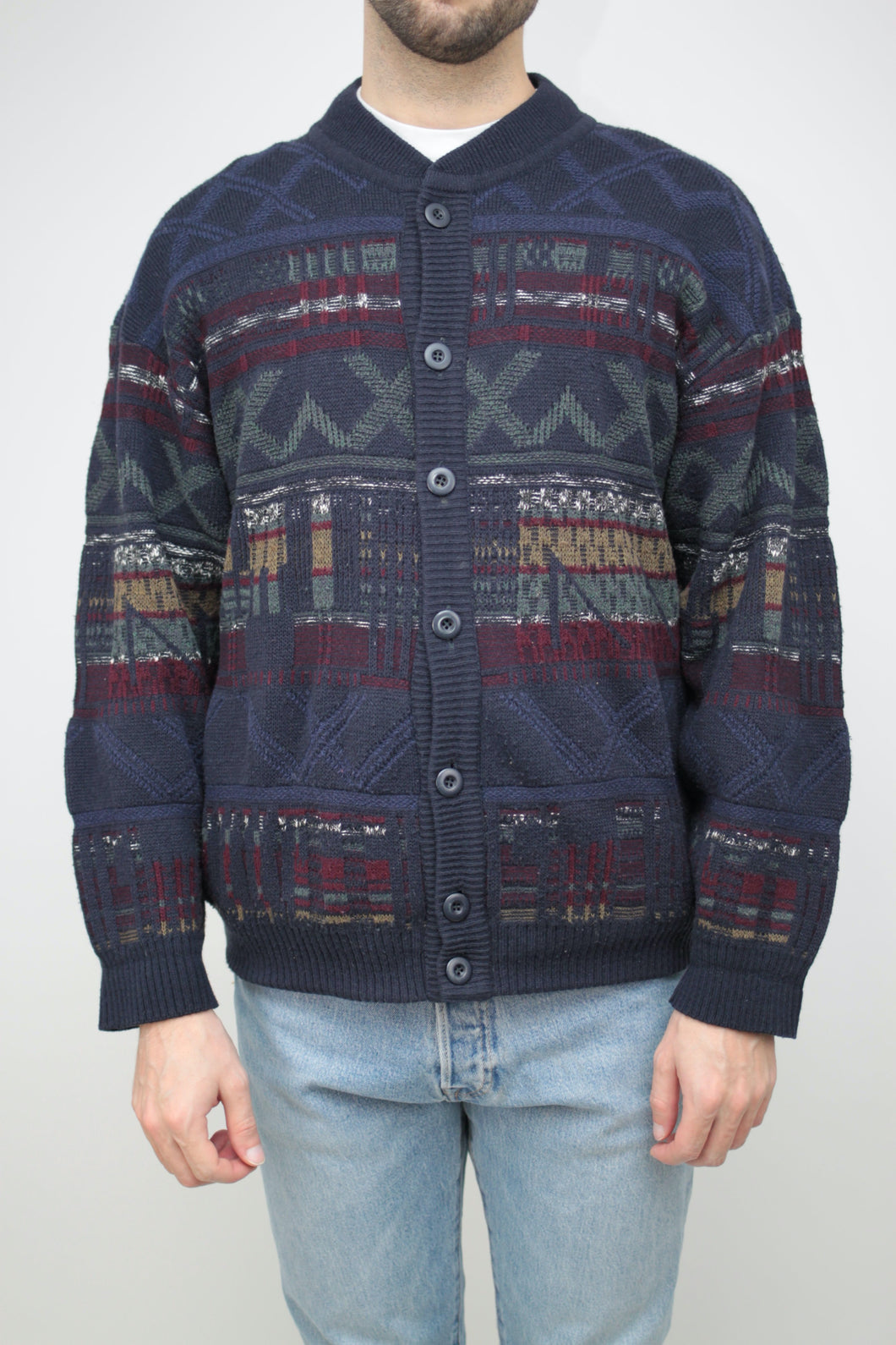 Blauer gemusterter Cardigan (Vintage)