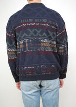 Laden Sie das Bild in den Galerie-Viewer, Blauer gemusterter Cardigan (Vintage)