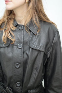 Schwarzer Mantel aus Lederimitat (Vintage)