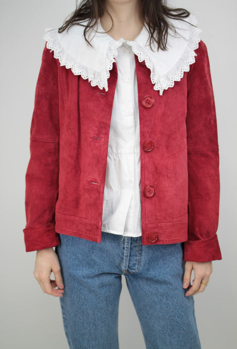 Rote Wildlederjacke