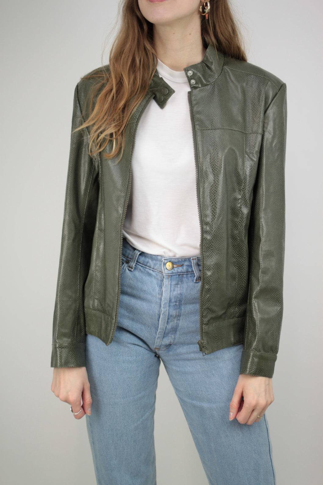 Khaki Y2k Kunslederjacke (Vintage)
