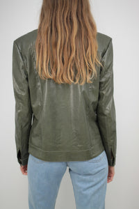 Khaki Y2k Kunslederjacke (Vintage)