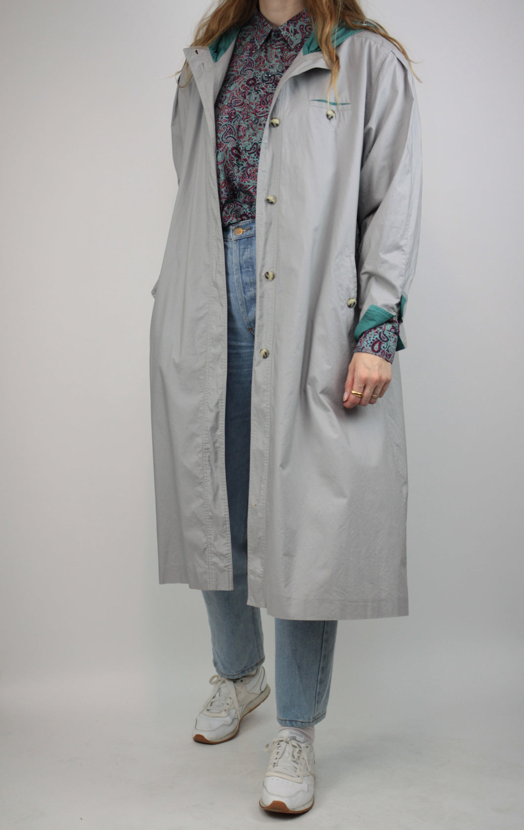 Grauer Kapuzen-Trenchcoat (Vintage)