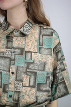 Laden Sie das Bild in den Galerie-Viewer, Khaki-silber Seidenshirt (Vintage)