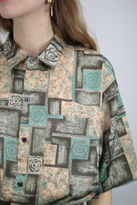 Khaki-silber Seidenshirt (Vintage)