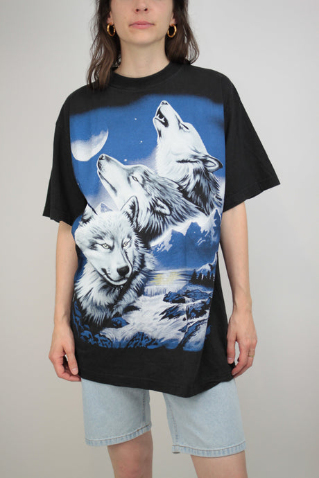 Schwarzes Wolf T-shirt (Vintage)