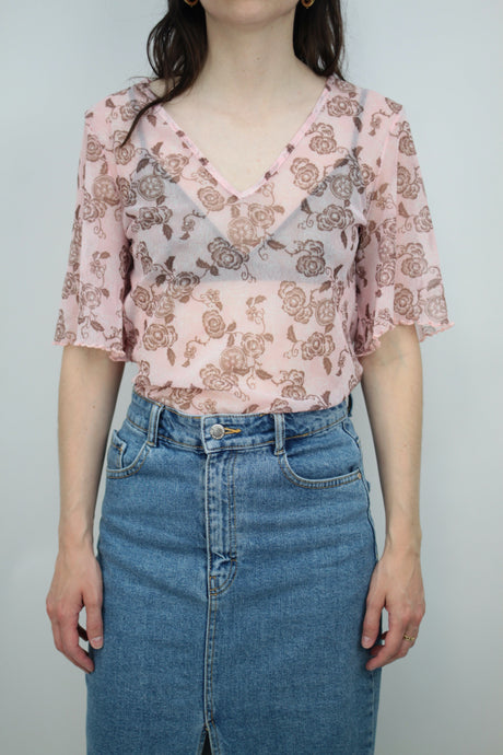 Kurzärmelig Blumenbluse (Vintage)