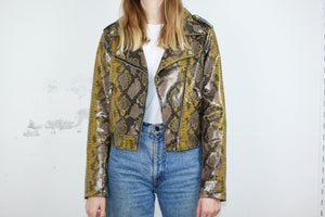Schlangenmuster Kunstlederjacke
