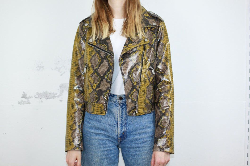 Schlangenmuster Kunstlederjacke