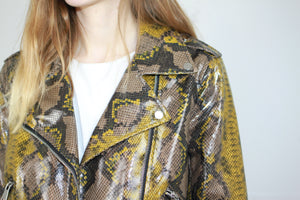Schlangenmuster Kunstlederjacke
