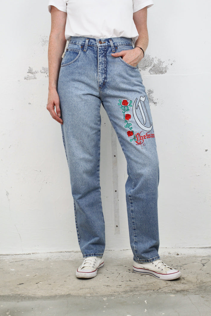 90s Mom-Jeans bestickt (Vintage)
