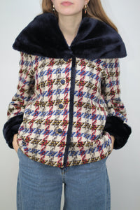 Tweed-Jacke mit Faux Fur Kragen (Vintage)